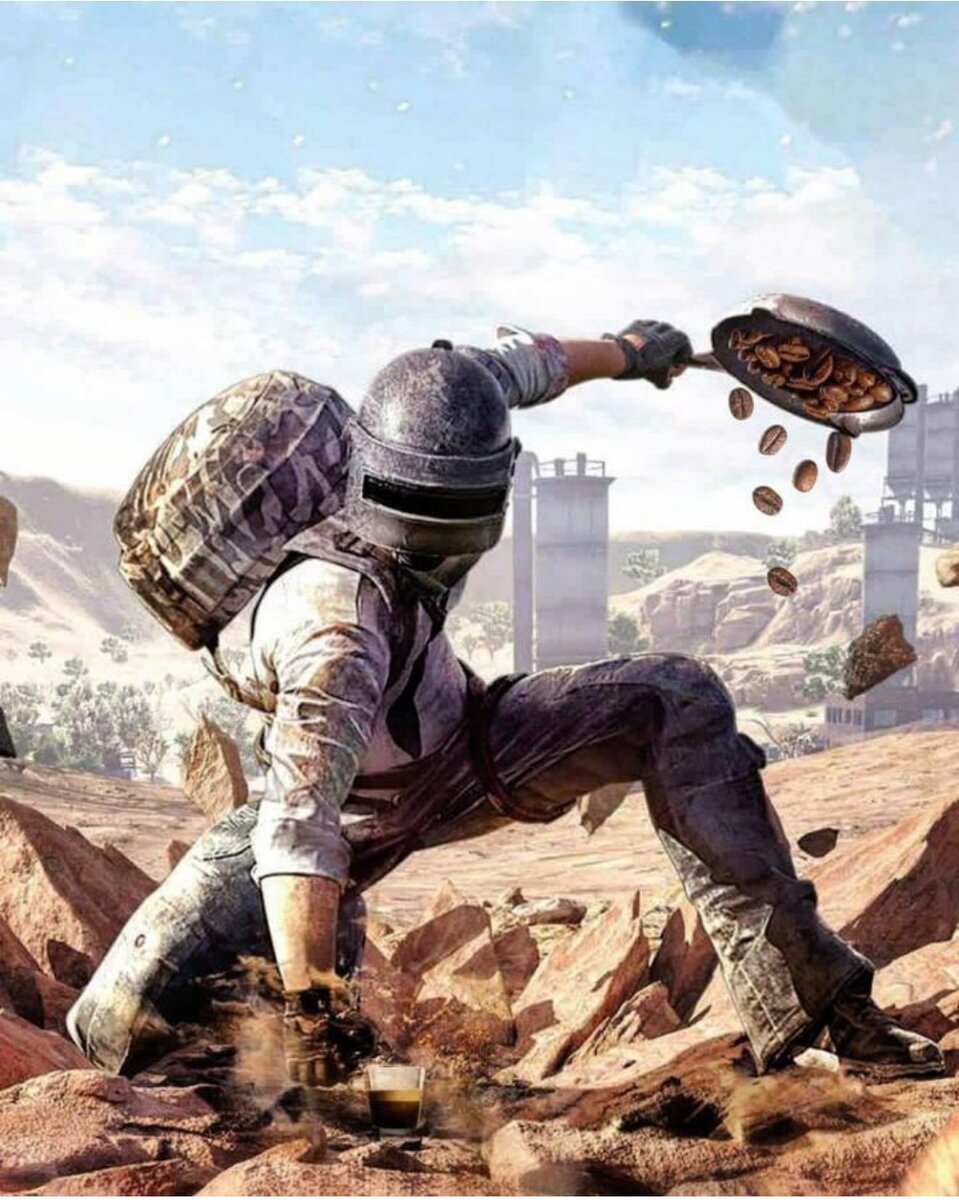 Из игры PUBG Mobile с дополнением кофе.