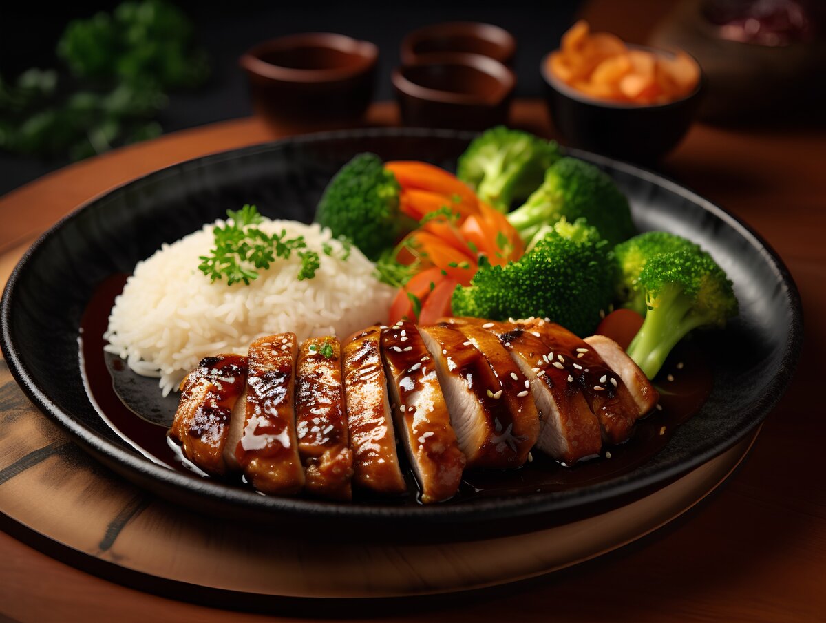 Курица терияки - это популярное азиатское блюдо, которое отличается сочным и ароматным вкусом.-2