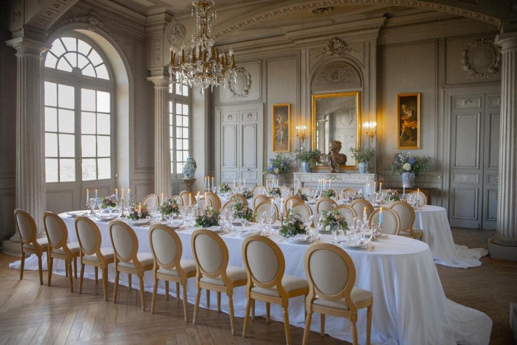 Большой салон в замке Марцеллюс полностью сохранил отделку эпохи Людовика XVI.