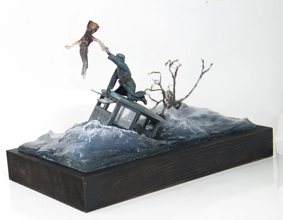  Работа, ярко выбивающаяся из общей зелёности сюжетов. В ней воплощён  НЕ только материальный смысл, но и глубокая метафора, представьте: как прекрасно будет будущее моделизма, если подобные произведения будут только пополнять его ряды, так о нас узнают!