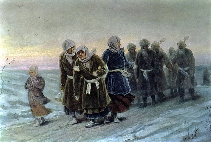 «Возвращение крестьян с похорон зимою», худ. В. Перов