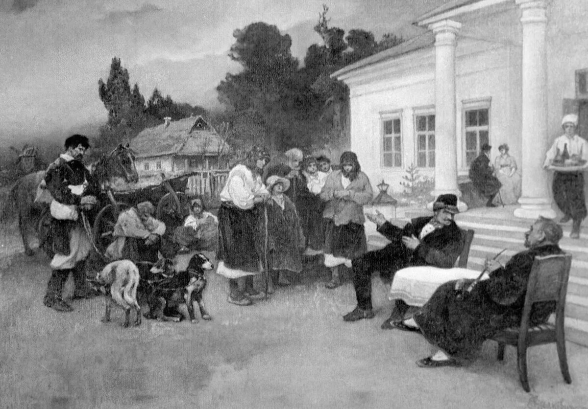 Крепостных крестьян меняют на собак , худ. И.Ижаевич
