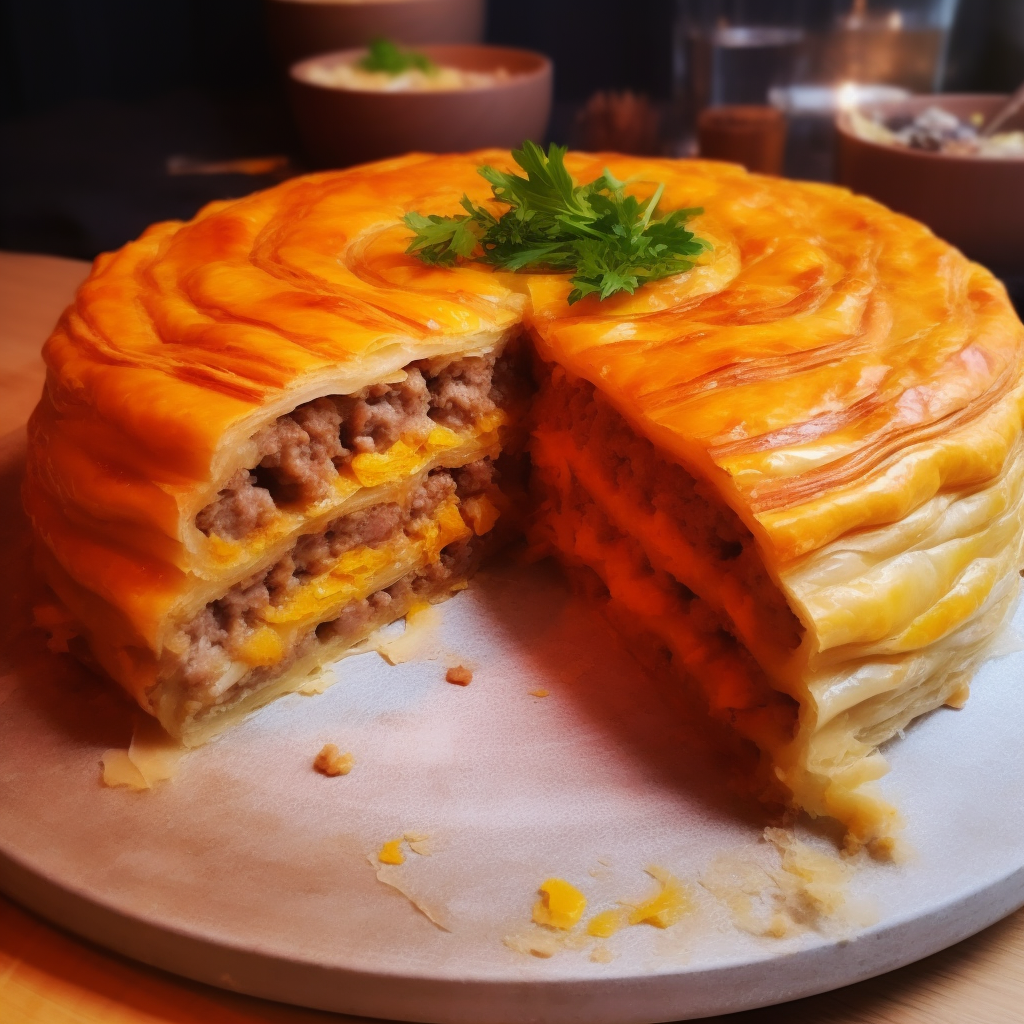 Мясной пирог из слоеного теста