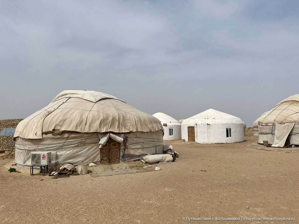 
Достаточно большую площадь в Узбекистане занимает пустыня Кызылкум. Тут нет ничего, кроме песка, глины, соли (её наносит ветром с Аральского моря), верблюдов и нескольких юртовых лагерей.-2