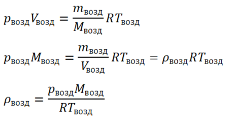 Плотность воздуха из уравнения Менделеева-Клапейрона