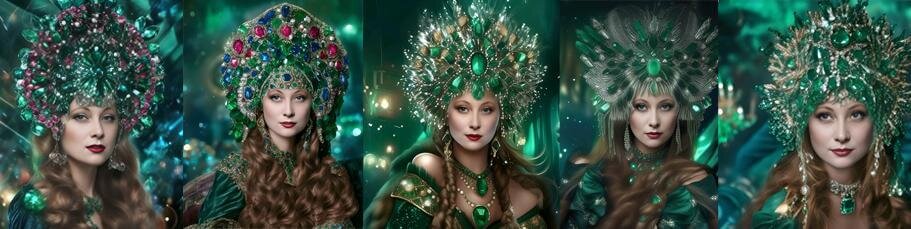 Красивые цифровые портреты женщины в образе хозяйки медной горы. 