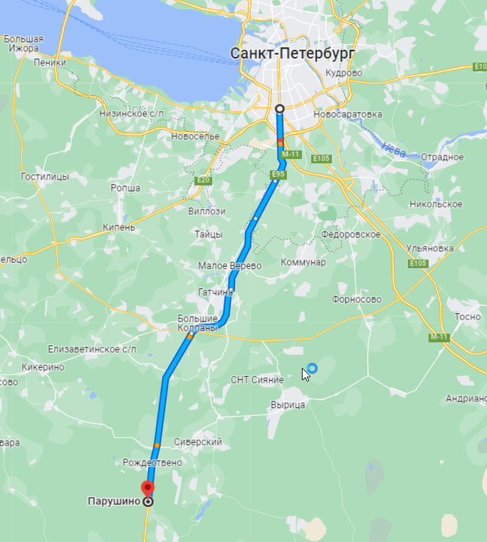 Санкт-Петербург - Парушино. Google.Maps