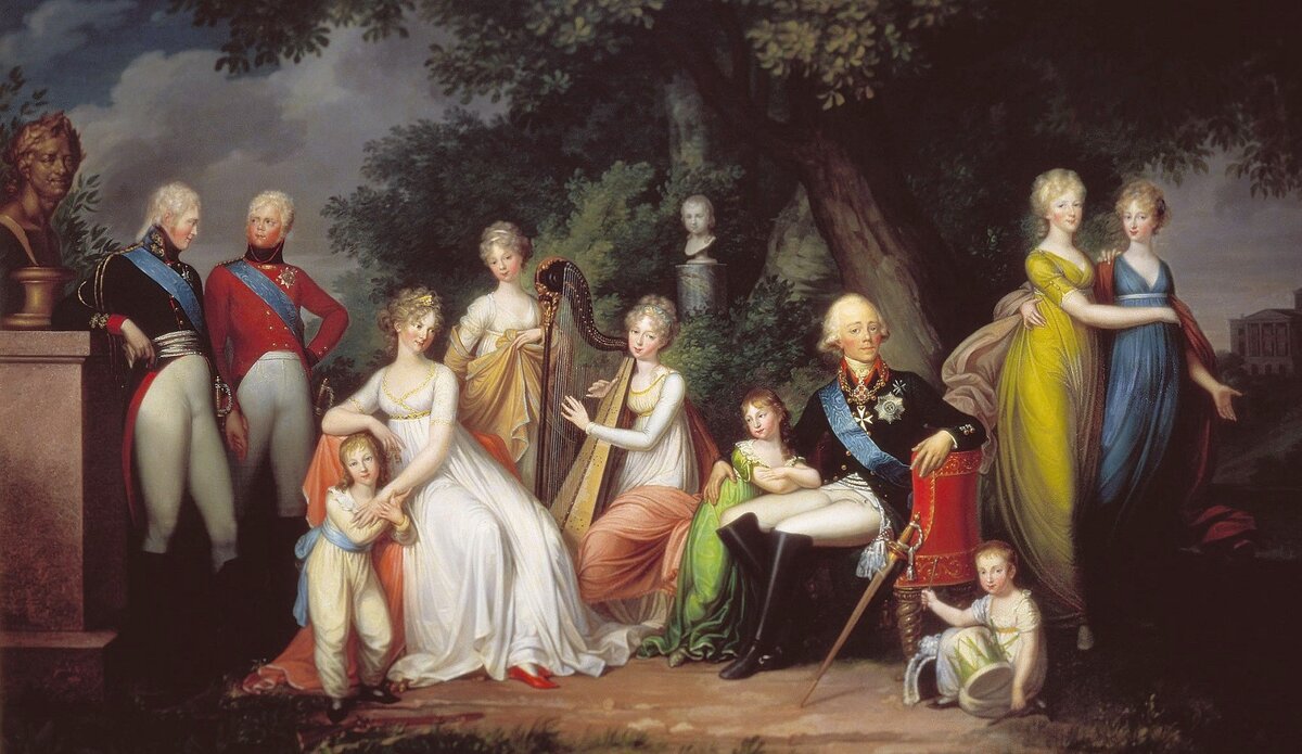 Семья Павла I. Екатерина стоит в центре, за арфой