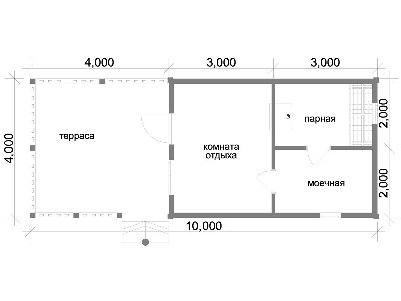 Проект бани с беседкой под одной крышей из блоков