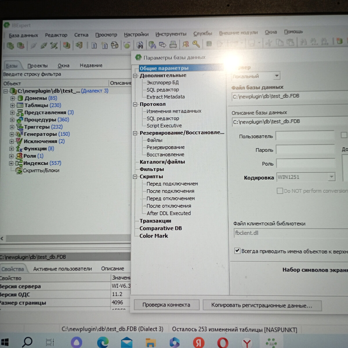 Параметры для регистрации БД Firebird 2.5 на локальном компьютере