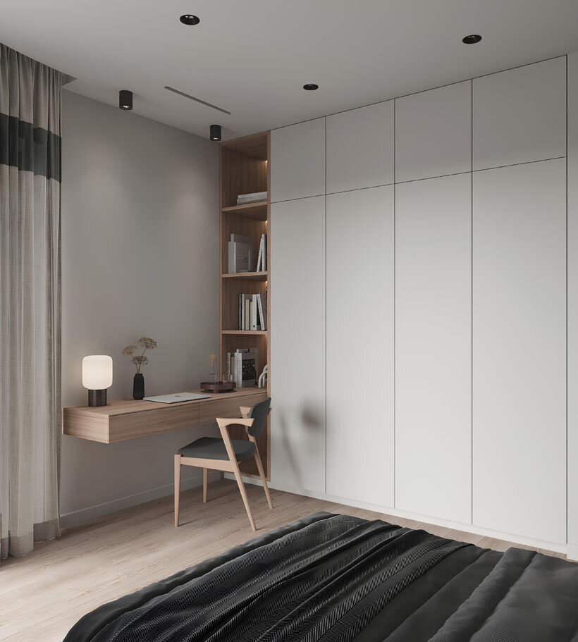 Светлый интерьер детской комнаты с деревом в отделке