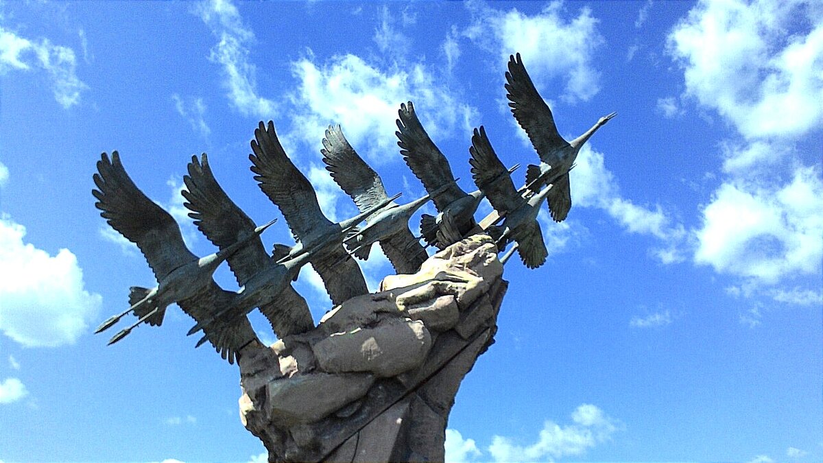 Памятник погибшим журавли. Памятник погибшим воинам с журавлями. Статую безымянного воина с журавлями. История появления журавлика Победы. Воины-Журавли картинки.