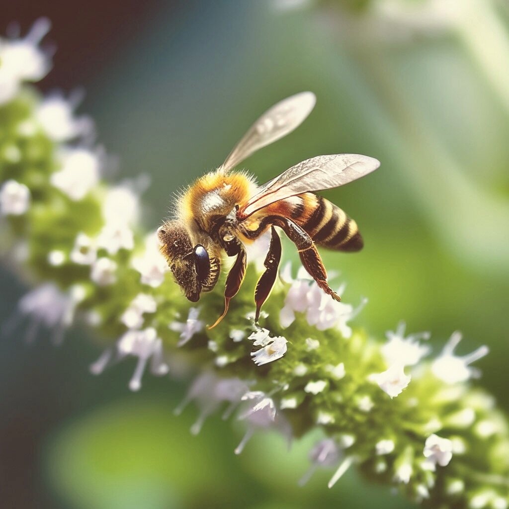 Пчела на мятном цветке (нейросеть)