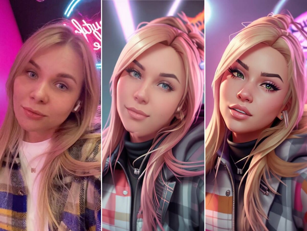 Второе фото - странная полугенерация лица, третье фото - конечный результат после второй генерации