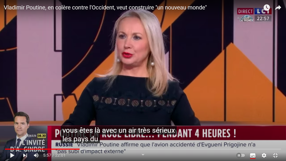Алла Поеди передразнивает французов. Скриншот с канала LCI в YouTube.