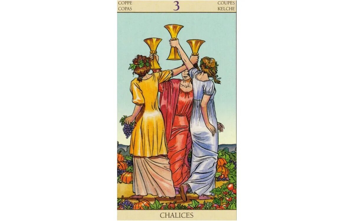 Тройка кубков таро уэйта. 3 чаш кубков таро. Карта 3 чаш. Карта таро тройка чаш. 3 кубков райдер уэйт.