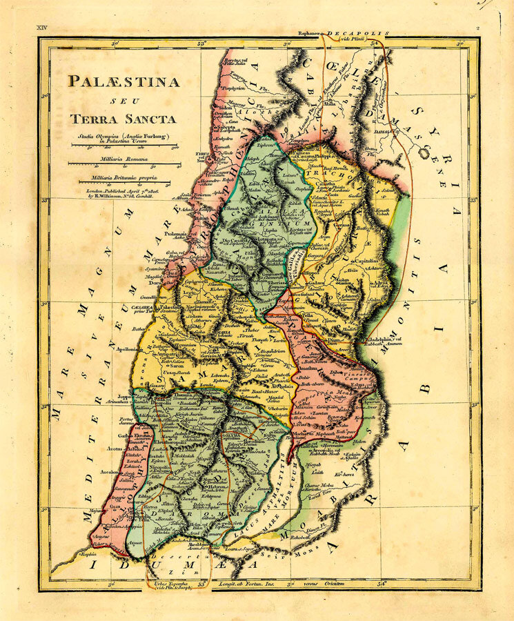 Палестина или Святая земля. Карта 1806 года на основе Библейских наименований