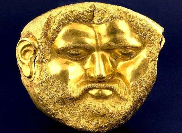 Золотая погребальная маска из курган Светицата (Болгария), приписываемого царю Тересу I