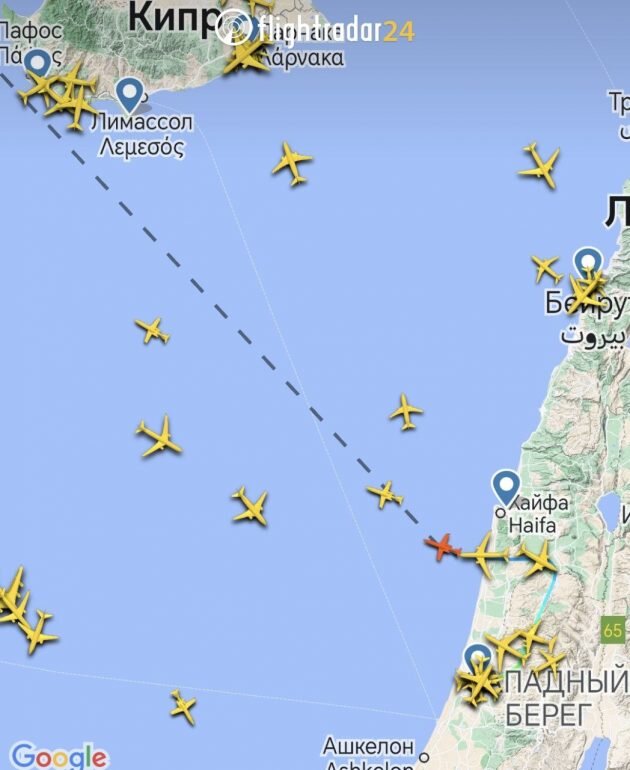    Бизнес-джеты вылетают из Израиля. Фото: скриншот FlightRadar24