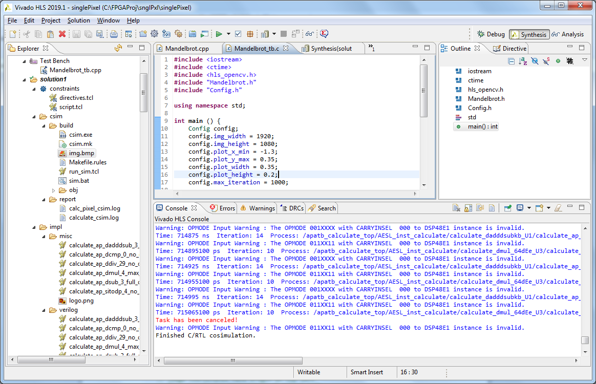 Дождаться окончания симуляции C/RTL не хватило терпения ;-) 