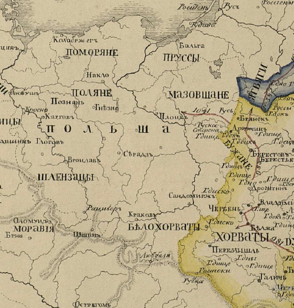 Пруссы и Русь на карте. Источник: Исторический атлас Н. Павлищева, издания 1845-го года. 