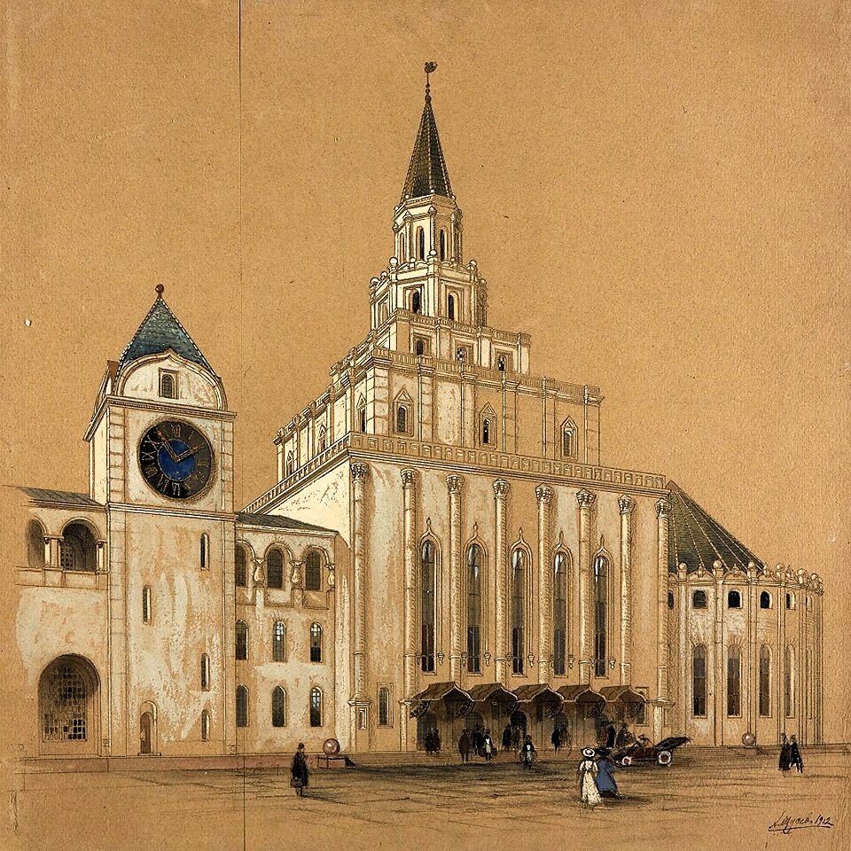Алексей Щусев, «Проект здания Казанского вокзала с часовой башней», 1912, Государственная Третьяковская галерея, Москва