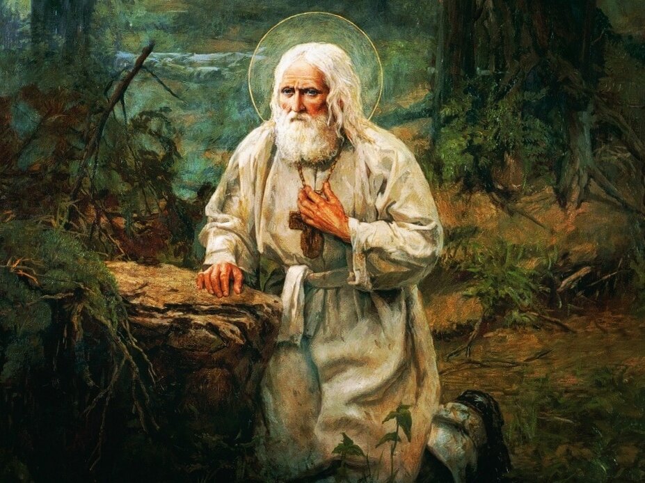 Серафим Саровский уединялся от людей в лесу, держал обет молчания и много молился.