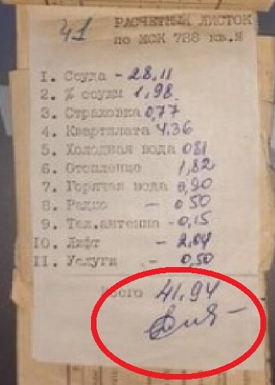 Реальный квиток, где за ссуду платили 28,11 руб + ЖКХ, итого 41,94 руб в месяц.