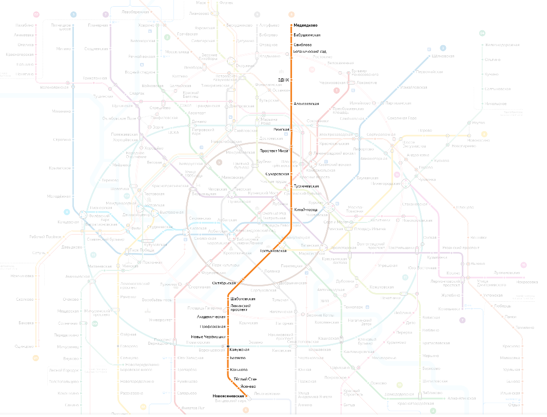 Калужско-Рижская линия на схеме московского метро. Портал Яндекс.Метро.