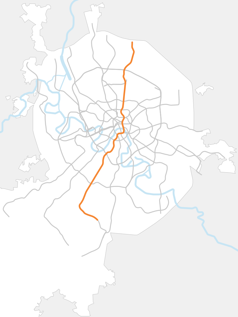 Трассировка Калужско-Рижской линии метро на карте Москвы. Взято отсюда: https://ru.wikipedia.org.