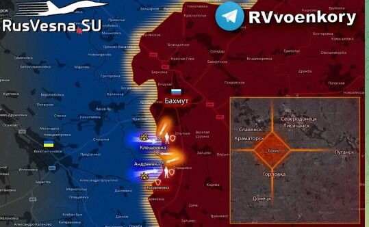 Клещеевка и Андреевка на карте военных действий. Иллюстрация: ТК «Военкоры Русской весны»