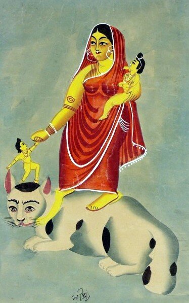 Богиня Шашти и ее кошка. Изображение: collections.vam.ac.uk 