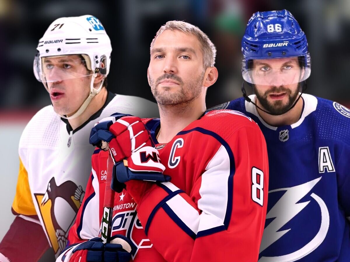    Евгений Малкин, Александр Овечкин и Никита Кучеров© Иллюстрация РИА Новости . Социальные сети Pittsburgh Penguins, Tampa Bay Lightning и Washington Capitals