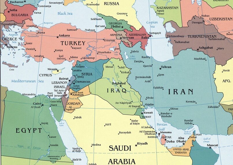 Карта ближнего востока для примерного понимания состава игроков.