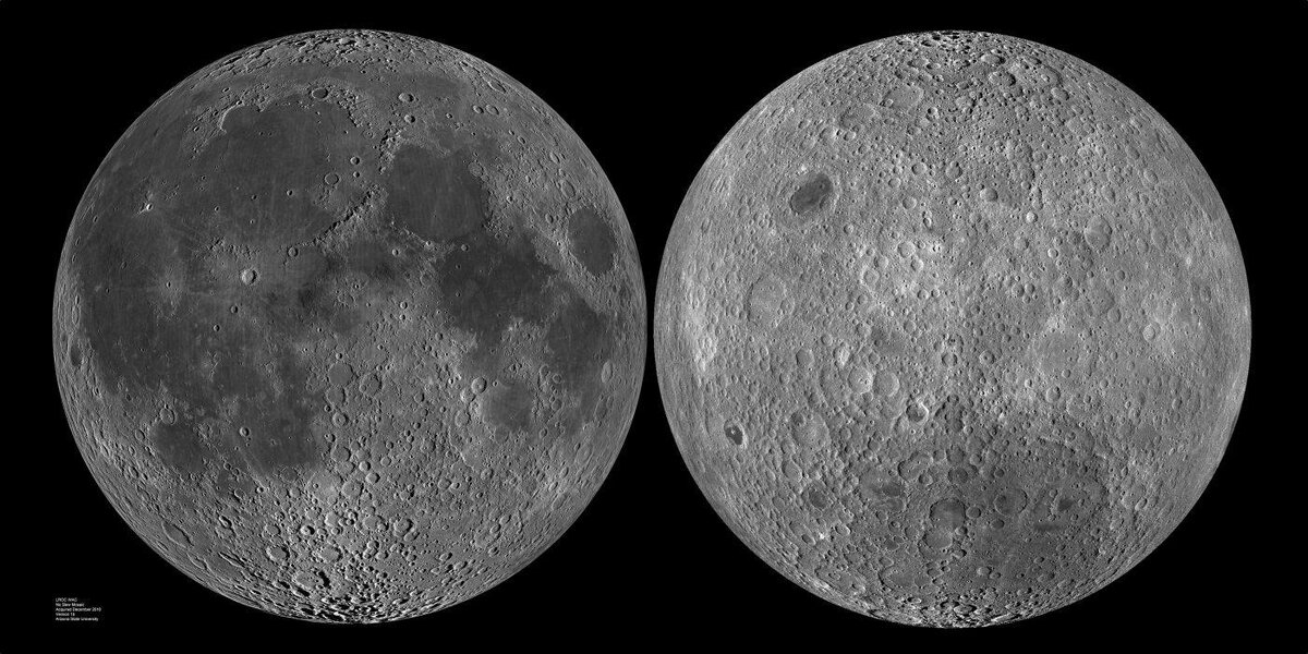 Видимая и обратная сторона Луны. Источник: NASA/JPL-Caltech/LRO