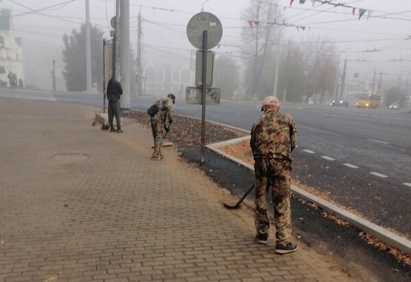     В Иванове опавшую листву убирают машинами и вручную