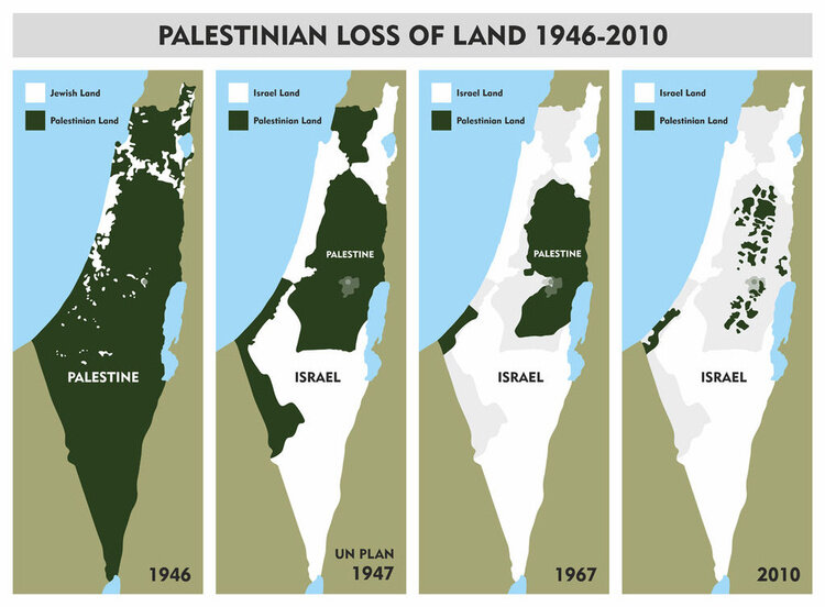 Хронология территориальных изменений в Палестине. Источник: Wikimedia Commons 