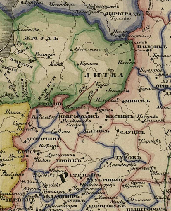 Литва на карте. Источник: Исторический атлас Н. Павлищева, издания 1845-го года.