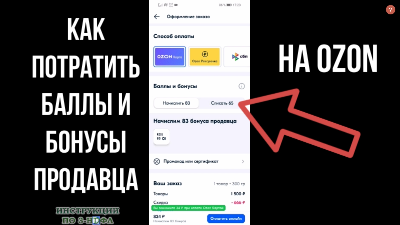 Как списать бонусы Озон и потратить баллы продавца на Ozon в приложении и  на телефоне при заказе | Инструкции по 3-НДФЛ | Дзен