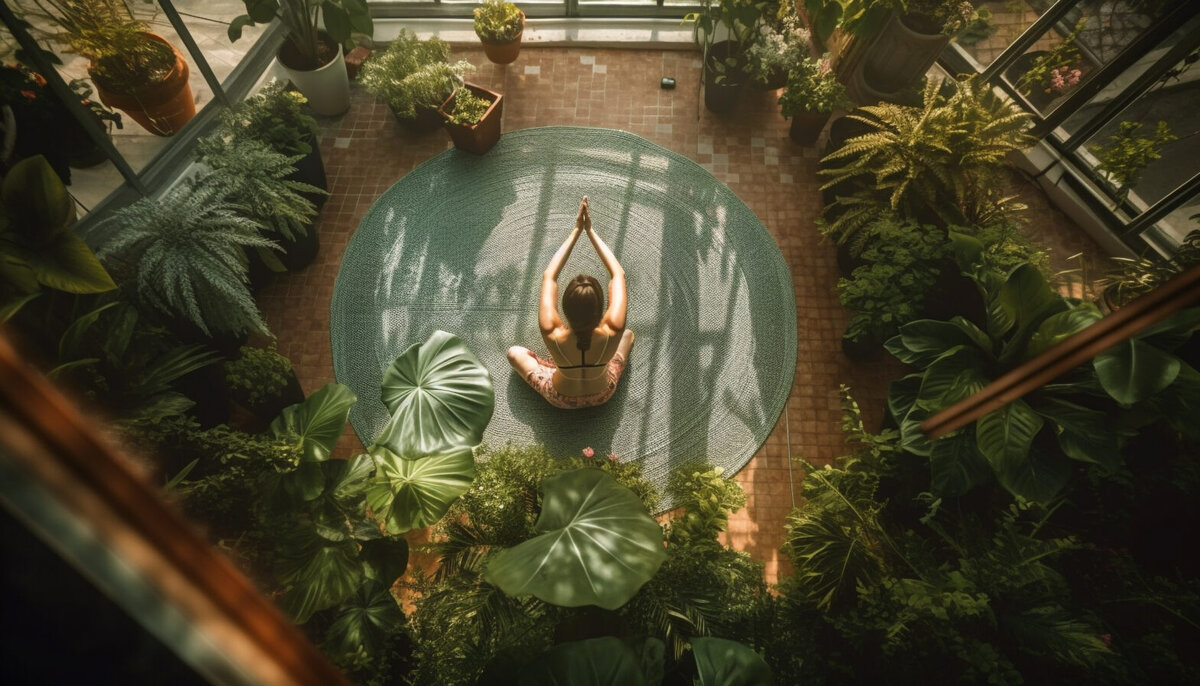    Women meditating in lotus position, tropical paradise generated by artificial intelligence Алиса Алексеева
