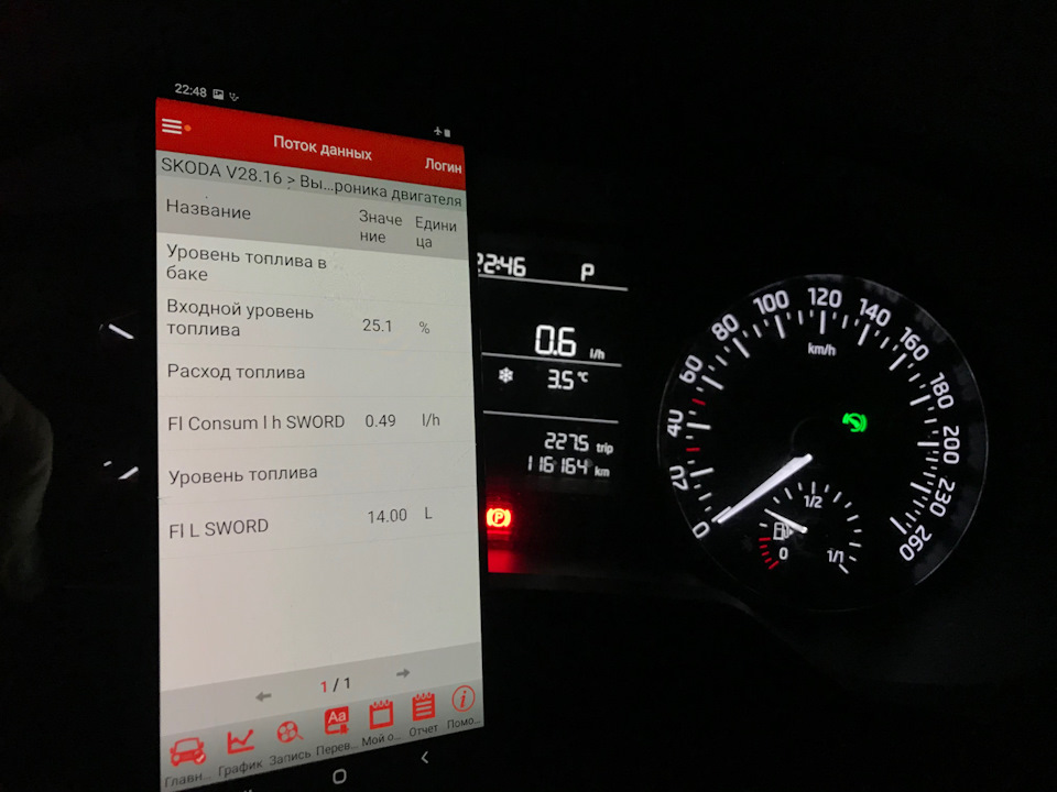 Данные по мгновенному расходу и топливу в баке немного отличаются в мозгах и на приборке.