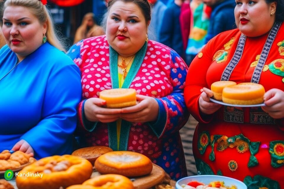 ИИ создал по моему запросу  полных женщин . которые готовы поедать булки.