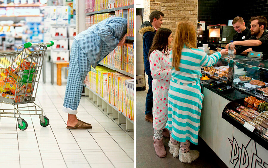 Американцы в пижаме в магазине. Американцы в пижаме ходят в магазин. Люди в пижаме в магазине. Люди в пижамах на улице. Можно пойти в магазин