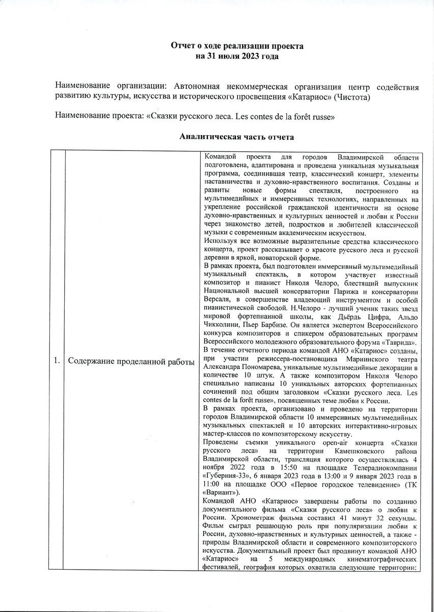 ОТЧЕТ АНО ОРГАНИЗАЦИЯ ЦЕНТР СОДЕЙСТВИЯ РАЗВИТИЮ КУЛЬТУРЫ,ИСКУССТВА,И  ИСТОРИЧЕСКОГО ПРОСВЕЩЕНИЯ 