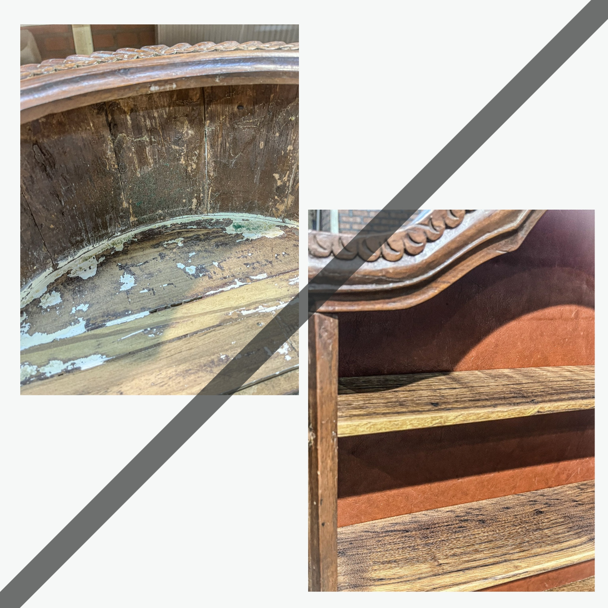 Старинная витрина до/после реставрации. 