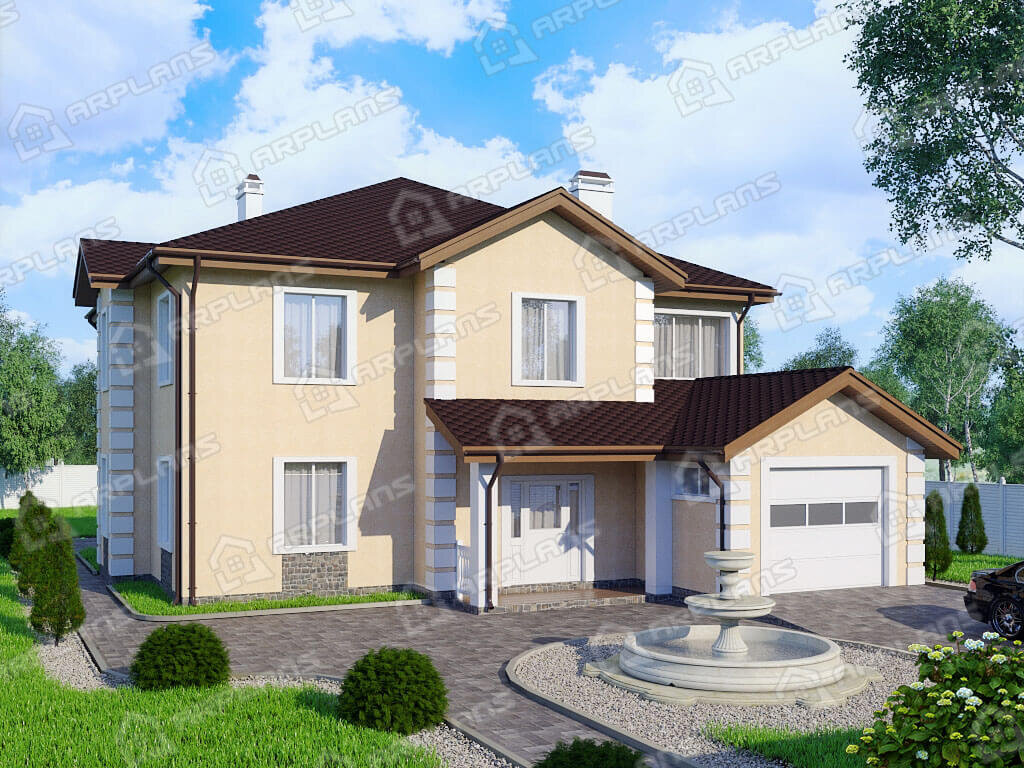 Фото 1 двухэтажного дома из газобетона. Источник arplans.ru Проект К-170 