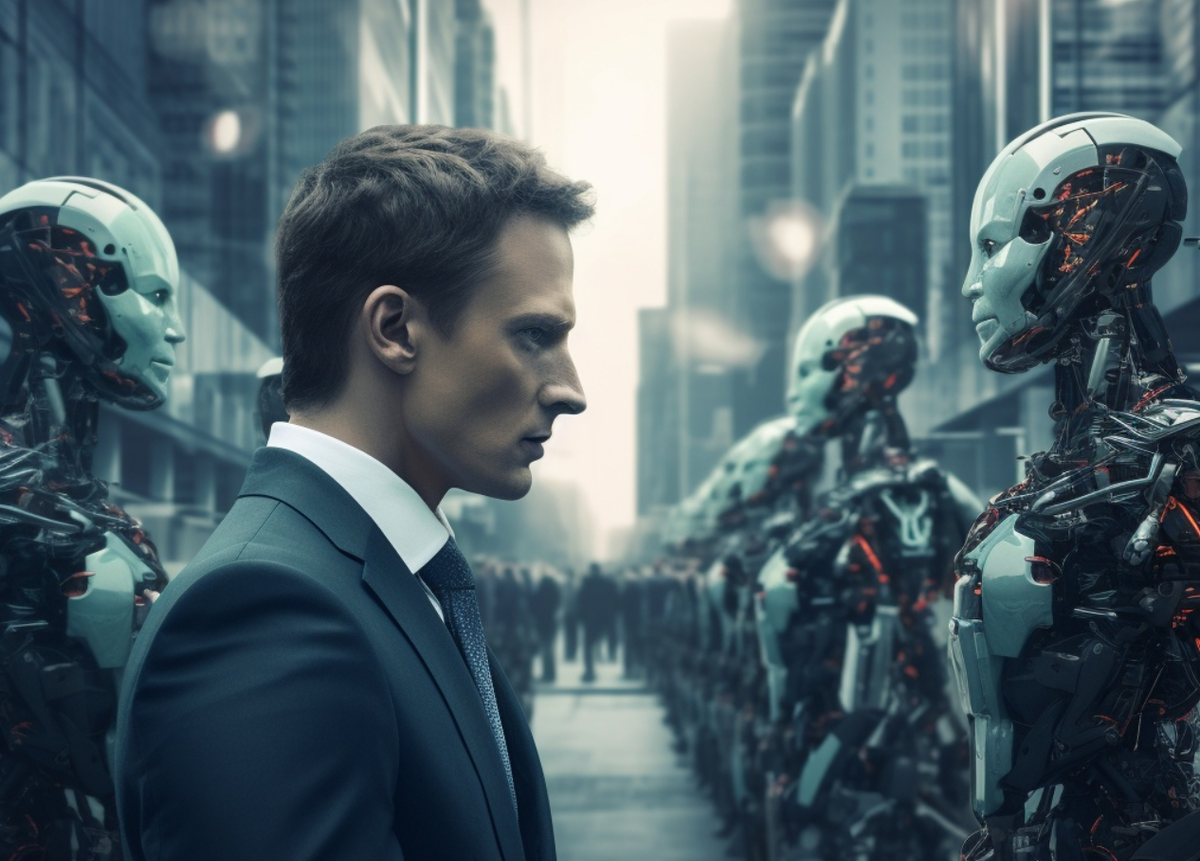 робот vs человек. искусственный интеллект победит человека. робот против человека.