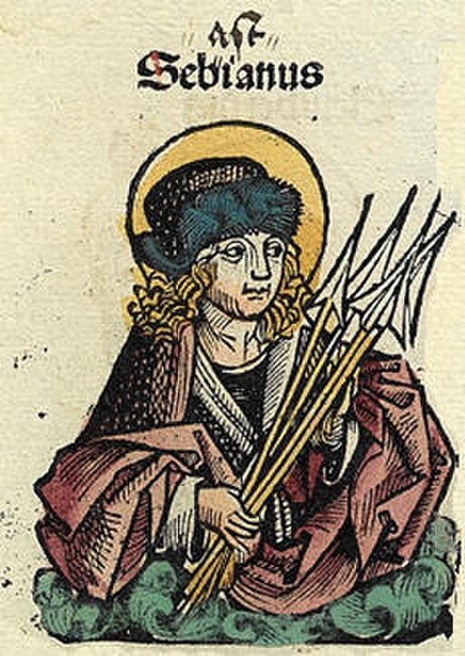 Святой Себастьян (Себиан) в Нюрнбергских хрониках.