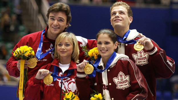 Елена Бережная и Антон Сихарулидзе (слева), Дэвид Пеллетье и Жами Сале. Фото Александр Федоров, «СЭ»