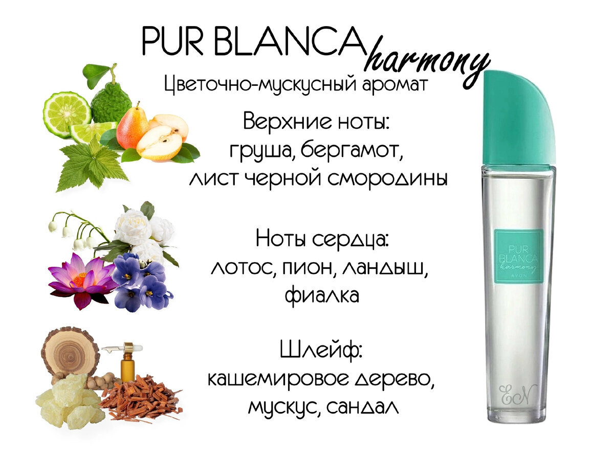  
Pur Blanca Harmony

Всем большой привет! Спасибо, что заглянули в мой парфюмерный блог. Сегодня речь пойдет об аромате Pur Blanca Harmony. Да именно о ней я хочу рассказать вам сегодня. Почему? Да потому что я люблю этот аромат. И мне хочется с вами поделиться мнением о нем. И так по традиции моего блога начнем. Как всегда, с того как нам преподносит этот аромат производитель с его нот и основных аккордов. Естественно без помощи сайта Фрагнатика и самого каталога Avon Я не смогла обойтись. В этот раз получилось долгое вступление. В общем приступим. Основные аккорды свежий акватический цветочный мускусный пудровый цитрусовый фруктовый древесный белые цветы зеленый К группе цветочные фруктовые. Pur Blanca Harmony выпущен в 2019 году. Ноты Верхние ноты: Сицилийский бергамот, Зеленые груши Анжу и Малина; средние ноты: Роза, Майская роза и Индийский жасмин; базовые ноты: Белый мускус и Ваниль. И так что же касается моего отношения к аромату. Как воспринимаю его Я (подчеркну я рассказываю только свое восприятие этого аромата и не даю инструкцию к покупке. Каждый из нас индивидуален и решает сам покупать или нет данный аромат. Хотя этого аромата нет уже в каталогах если только выловить в распродаже можно на сайте Avon собственно как это сделала я в своих последних заказах). Для меня в первую очередь аромат зеленый, свежий, летний, легкий, цитрусовый, ягодно - цветочный. Хотя в нотах есть не только цитрусы, но и большой букет цветов и ягод таких как черная смородина, а она ведь бывает разная и кислая и сладкая. В аромате она скорее кисло-сладкая. Возможно за счет того что так же в составе аромата присутствует бергамот, цветы. Груша и ваниль. В обще аромат интересный у меня в использовании не первый флакон и если мне аромат очень нравится я буду приобретать его снова. Таких ароматов на самом деле не так много, но они есть хотя я очень люблю всю свою ароматную коллекцию. Что касается стойкости на мне 4 - 5 часов отчетливо его слышно. Аромат на любителя если говорить обо мне то я пользуюсь с огромным удовольствием. Когда я получила этот аромат, а он у нас появился в 2019 году. Мне понравился и я с огромным удовольствием им пользовалась даже удалось закончить первый флакон в запасе был еще один. Я конечно же его открыла, но такого восторга уже не было видимо в тот период было достаточно именно этого аромата, а спустя год да вновь любовь моя вернулась к нему. Периодически я пыталась им пользоваться, брала аромат, но увы в новь его отставляла. Сей час же видимо настал тот период когда моя рука в новь к нему потянулась. Я это к чему пишу просто к тому что сегодня может быть любовь, а завтра вы остывшие к аромату не продавайте сразу, а дайте шанс возможно любовь и вернется. Для меня многие ароматы которые есть в каталоге Avon знакомы и многие да что там 95 % я просто обожаю. Есть то что не могу носить, но я и не покупаю их т. понимаю что это не мое даже спустя много лет. Я люблю в ароматах розу, но роза в аромате ТТА это не то даже 10 мл не беру т. понимаю что увы совсем нет. Есть конечно три аромата из ТТА трилогия Любви и там есть среди них Турецкая роза, но увы аромат слишком тяжелый не мой совсем. А так я любитель и ценитель ароматов Avon. И все таки что-то я ушла в другую сторону, но это был опять же пример. Что касается аромата Pur Blanca harmony если вы любите такое ароматы то вам сюда НО! Повторюсь моя статья не руководство к покупке, а просто мнение которым я с вами делюсь. Я желаю вам хорошего настроения, теплой августовской погоды и всего хорошего. Спасибо, что остаетесь со мной. Ваш парфюмерный блогер.

